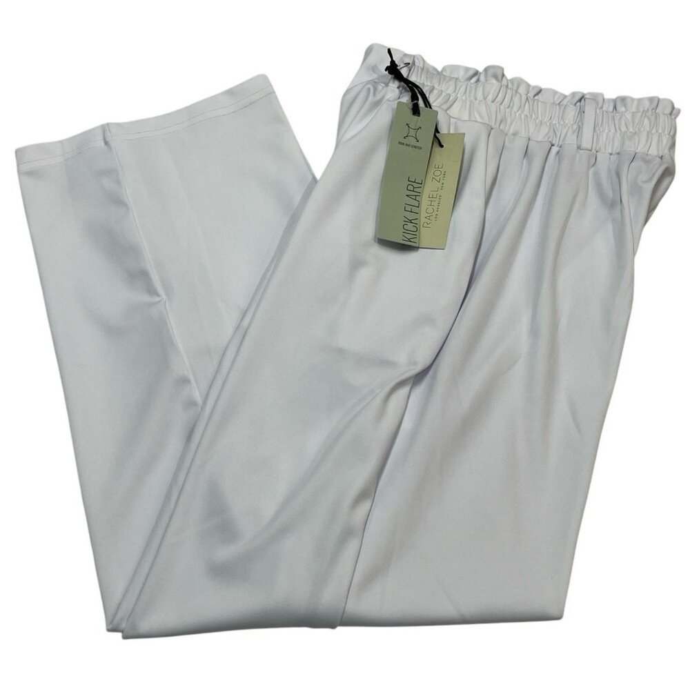 Rachel Zoe Pants White Kick Flare Pull On Jersey Knit Wide Leg L Capsule Summer